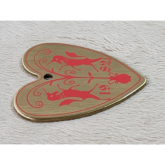 Baldwin Brass Unicorn Hex Gold Heart Ornament 1982 Christmas Holidays 3 1/4" Vtg - Picture 8 of 11